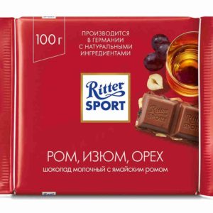 Шоколад молочный 100г Риттер Спорт орех,изюм,ром [12]