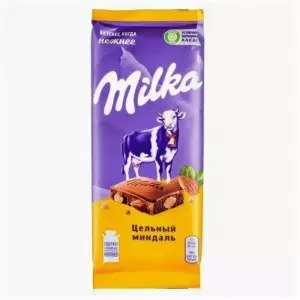 Шоколад молочный 85г Милка цельный миндаль [20]